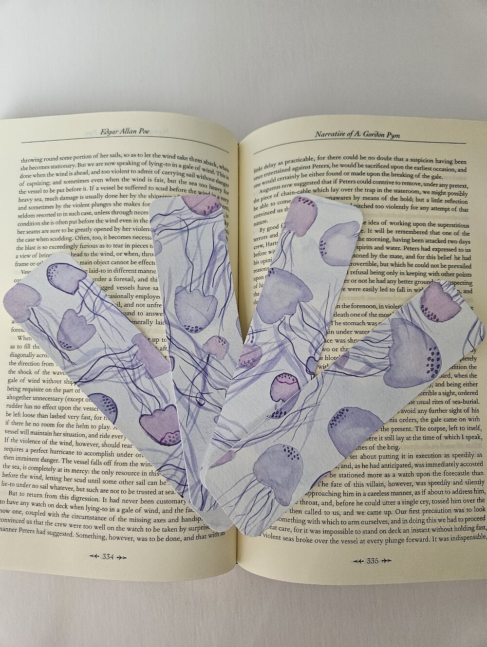 4pc Handmade Watercolor Jellyfish Bookmarks - Blue and Purple